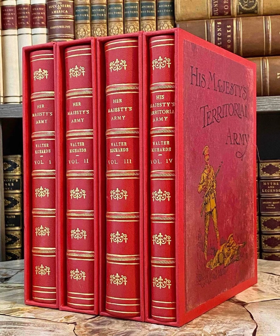 c.1890 Her Majesty's Army Chromolithograph Plates Fine Leather Bindings 11"Tall: Country of Origin: United States,Author: Walter Richards,Binding: Fine Binding,Language: English,Original/Facsimile: Original,Place of Publication: New York,Publisher: John Beacham,Region: North Ameri