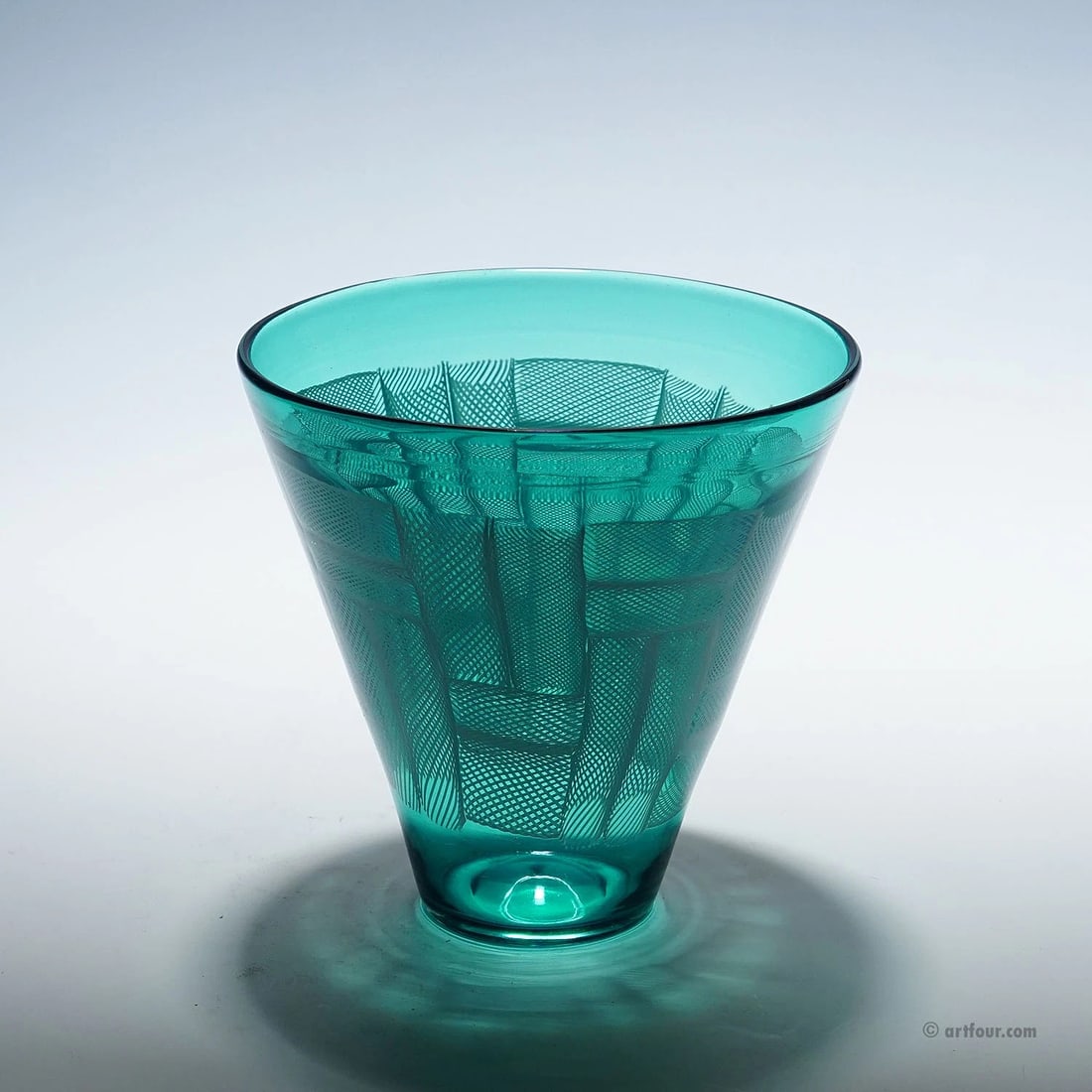 Vase 'Mosaico Zanfirico' by Paolo Venini, Venice Murano 1954: Condition: Used,Brand: ArtGlass,Type: Vase,Country of Origin: ItalyA vintage art glass vase of the 'Mosaico Zanfirico' serie designed by Paolo Venini, Murano in 1954. The ocean blue glass body is deco