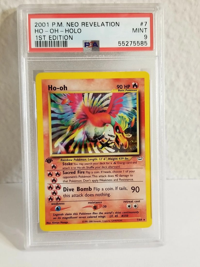 PSA 9 HO-OH 7/64 1st Edition Neo Revelation Pokémon Card Mint: Condition: Graded - PSA 9: Professionally graded ,Game: Pokémon TCG,Card Name: Ho-oh,Card Type: Pokémon,Character: Ho-Oh,Features: 1st Edition,Set: Neo Revelation,Rarity: Holo Rare,Manufacturer: Wiz