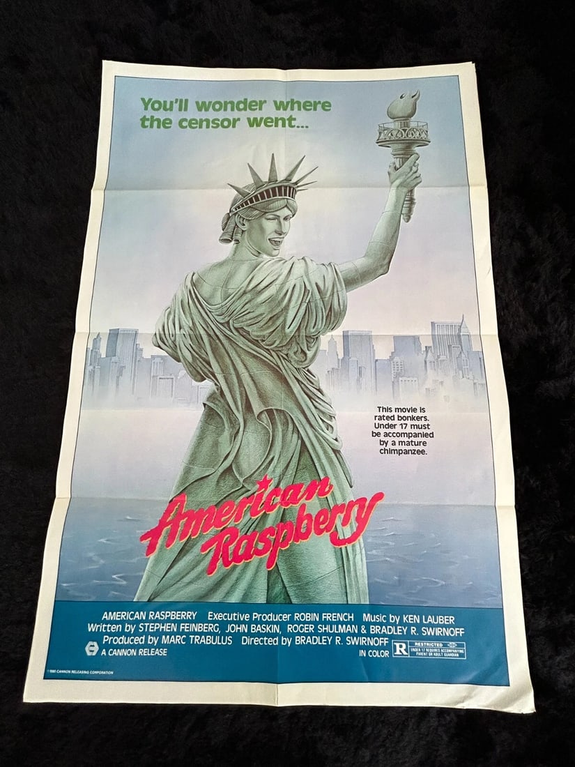 AMERICAN RASPBERRY Orig. 1980 Folded, 1-SHEET MOVIE POSTER -Bradley R.Swirnoff: Condition: Used,Country of Origin: United States,Produced by: Marcus Tarbulus,Movie: AMERICAN RASPBERRY,Distributed by: Cannon Films,Film: American Raspberry,Size: 27x41 approximately,Important Added