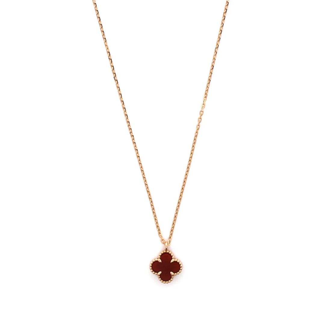 Van Cleef & Arpels Sweet Alhambra Pendant Necklace 18K Rose Gold and Carnelian: Condition: Pre-owned - Good,Brand: Van Cleef & Arpels,Main Stone: Carnelian,Metal: 18K Rose Gold,Metal Purity: 18K,Style: Pendant,Type: Necklace,Color: Rose Gold,Material: 18K Rose Gold, CarnelianCond