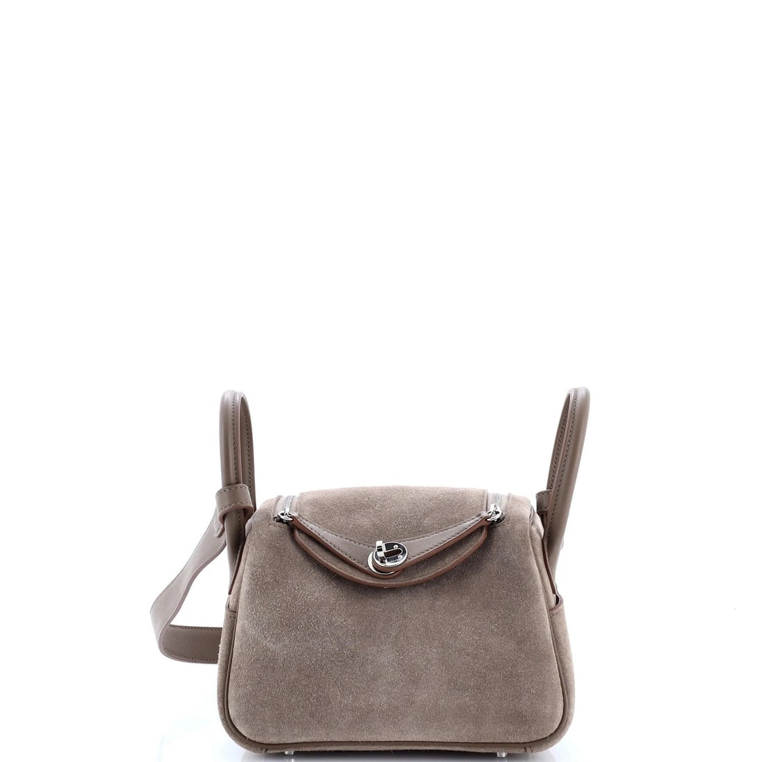 Hermes Lindy Bag Grizzly and Swift Mini: Condition: Pre-owned - Good,Brand: Hermes,Exterior Material: Leather, Suede,Style: Shoulder Bags,Exterior Color: Gray,Department: Women,Size: Mini,Accessories: Box, Dust BagCondition: Great. Exterior: