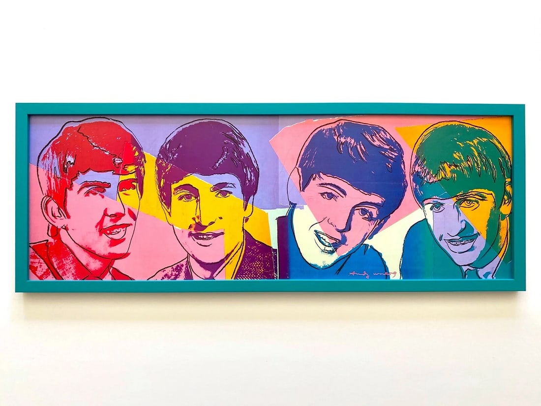 ANDY WARHOL RARE 1980 1ST ED LITHOGRAPH PRINT FRAMED THE BEATLES POP ART POSTER~(37" W X 13 3/4" H X (1 of 12)