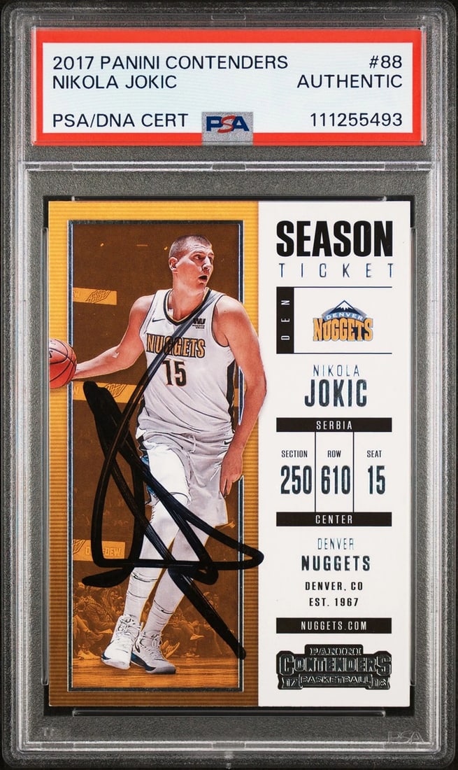 Nuggets Nikola Jokic Authentic Signed 2017 Panini Contenders #88 Card PSA Slab: Sport: Basketball,Product: Box, Box & Case Breaks, Case, Coin, etopps (In-hand), Lot, Pack,,Original/Reprint: Original,Player: Nikola Jokic,Autograph Authentication: PSA,Team: Denver Nuggets,PRODUCT_C