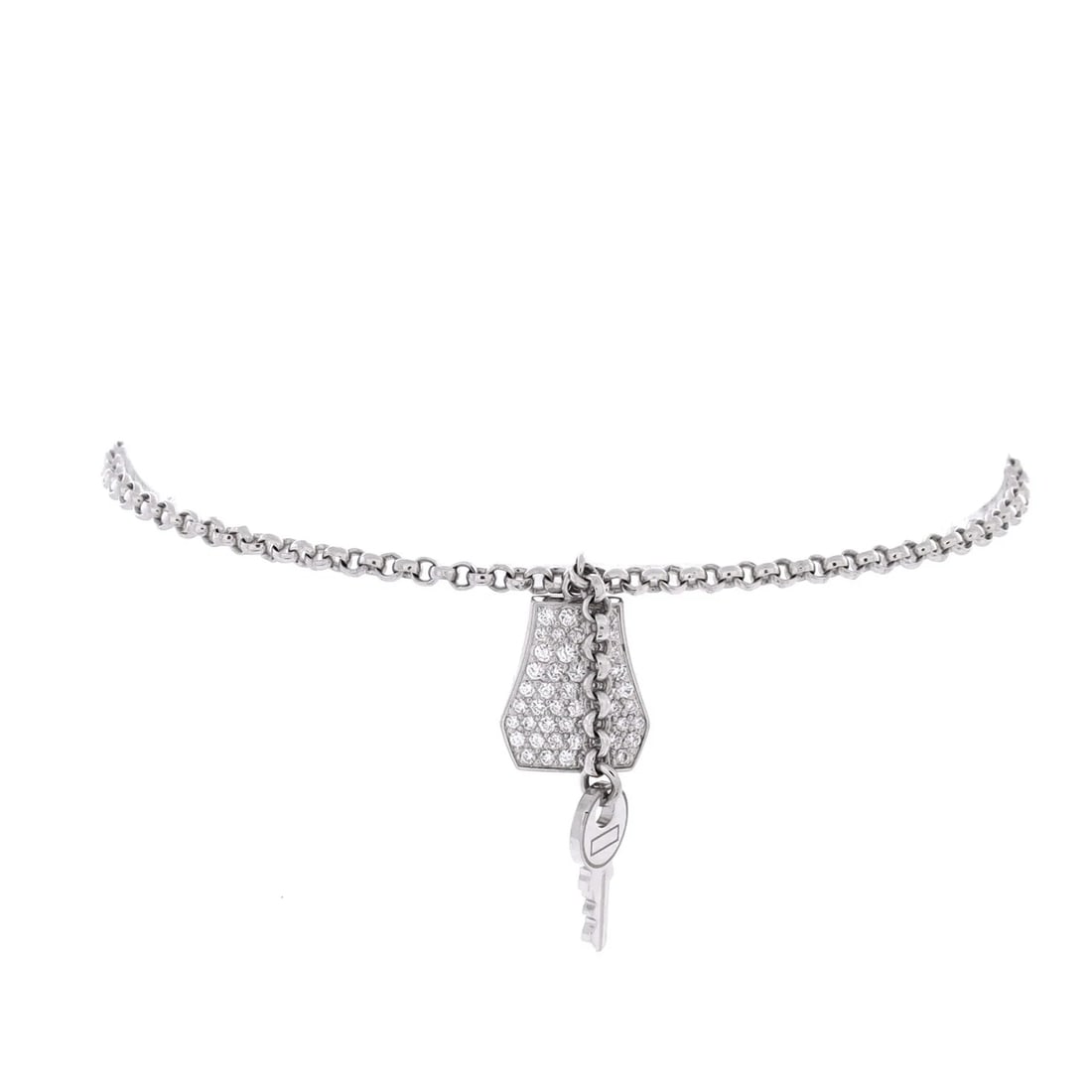 Hermes Kelly Clochette Chain Bracelet 18K White Gold with Pave Diamonds Small: Condition: Pre-owned - Good,Brand: Hermes,Main Stone: Unknown,Metal: 18K White Gold,Metal Purity: 18K,Style: Chain,Type: Bracelet,Color: White Gold,Material: 18K White Gold, Diamond