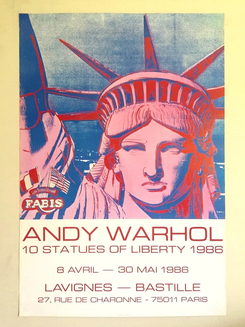 ANDY WARHOL RARE 1986 LITHOGRAPH PRINT PARIS EXHIBITION POSTER STATUE OF LIBERTY: Condition: Used,Size: Large (up to 60in.),Artist: Andy Warhol,Product: Poster,Height (Inches): 39 1/4",Style: Pop Art,Material: Paper,Theme: Statue of Liberty, Americana, Art, Exhibitions,Type: Lithog