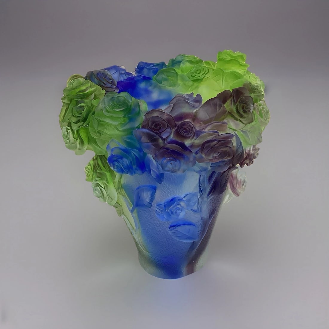 Multi Color Crystal Nancy Daum Style Rose Vase H8??W7?? Heavy Art Glass Unique: Condition: Used: An item that has been used previously. The item may have some signs of cosmetic wear, but is fully operational and functions as intended. This item may be a floor model or store retur