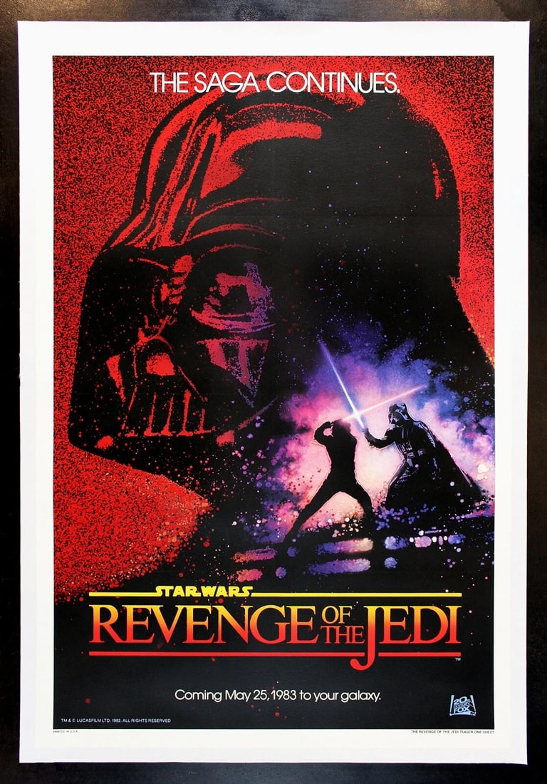 REVENGE OF THE JEDI ORIGINAL MOVIE POSTER STAR WARS 1983: Industry: Movies,Object Type: Poster,Original/Reproduction: Original,Country of Origin: United StatesThis is a genuine 27" x 41" U.S. one sheet ORIGINAL MOVIE POSTER issued by the studio when the film