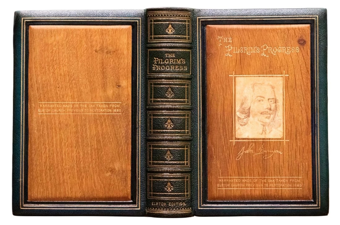 1880 Pilgrims Progress John Bunyan Cover Made From Panels of Church He Pastored (1 of 15)
