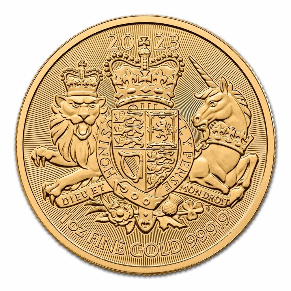 2023 Great Britain 1 oz Gold The Royal Arms BU: Brand: British Royal Mint,MPN: 279181,Year: 2023,Fineness: 0.9999,Denomination: 100 Pounds,Country of Origin: United Kingdom,Circulated/Uncirculated: Brilliant Unc,Certification: Uncertified