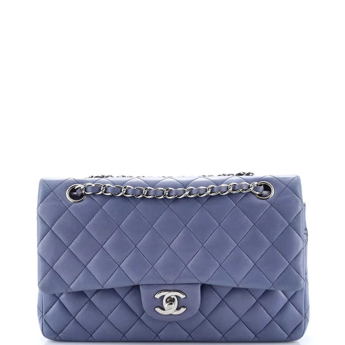 Chanel Classic Double Flap Bag Quilted Lambskin Medium: Condition: Pre-owned - Good,Brand: Chanel,Exterior Material: Leather,Style: Shoulder Bags,Exterior Color: Blue,Department: Women,Size: Medium,Accessories: Authenticity Card