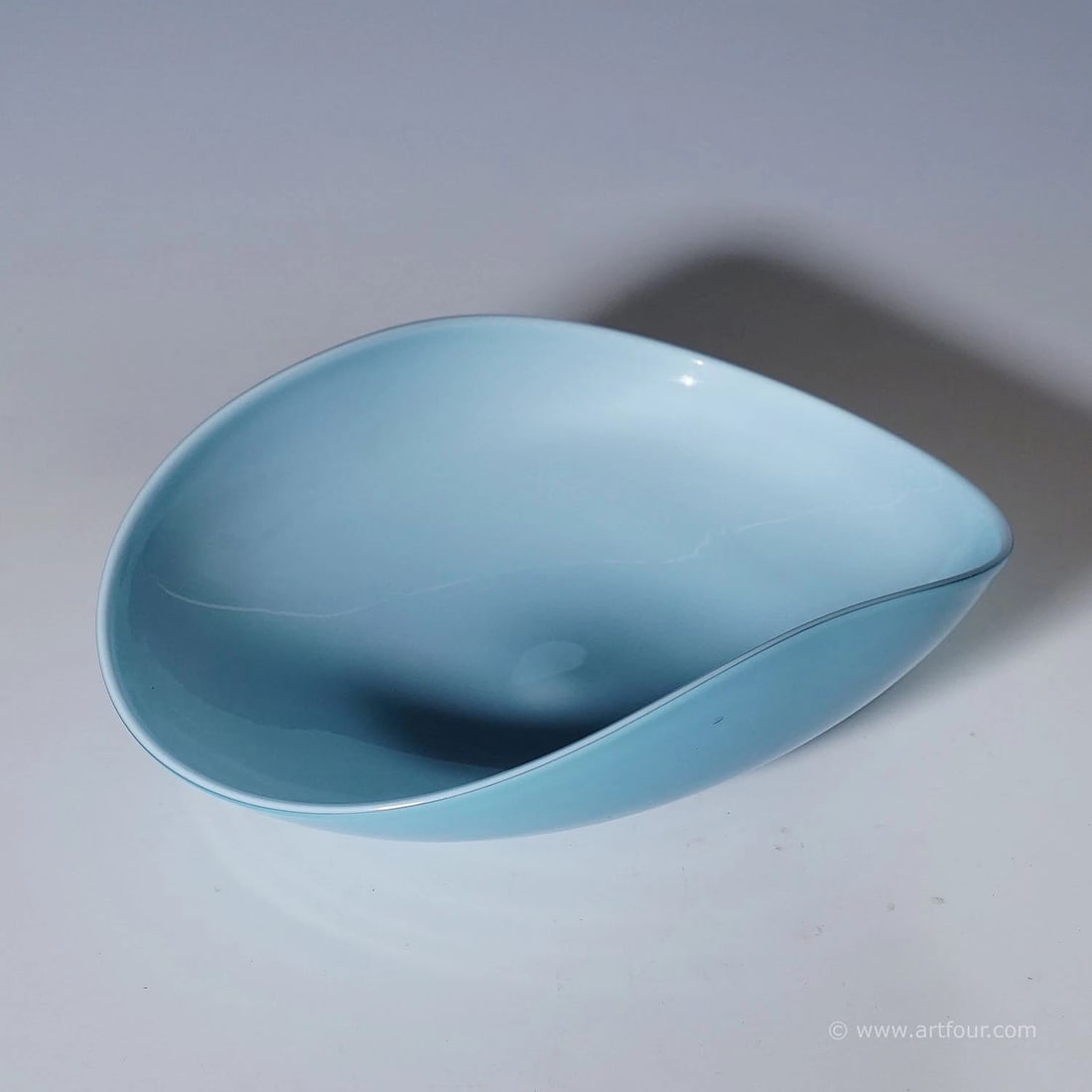 Rare Venini Art Glass Bowl in Light Blue and Lattimo Glass (1 of 3)