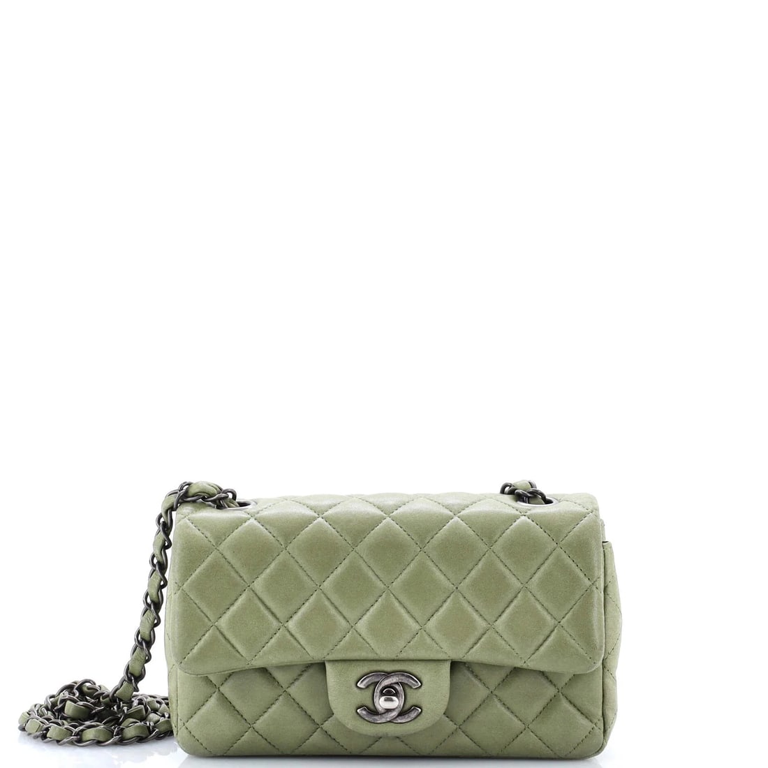 Chanel Classic Single Flap Bag Quilted Lambskin Mini: Condition: Pre-owned - Good,Brand: Chanel,Exterior Material: Leather,Style: Cross Body Bags,Exterior Color: Green,Department: Women,Size: Mini