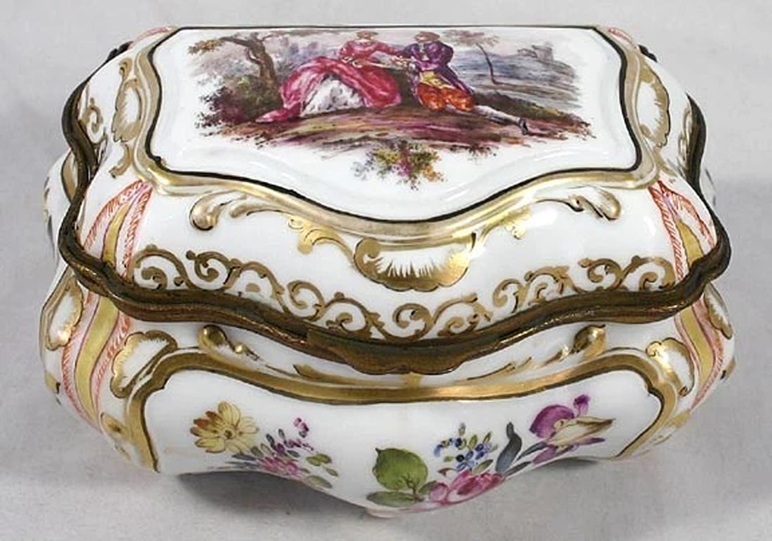 c1870 Hand Painted Louis XIV Porcelain Bronze Mounted Box Samson (1 of 3)