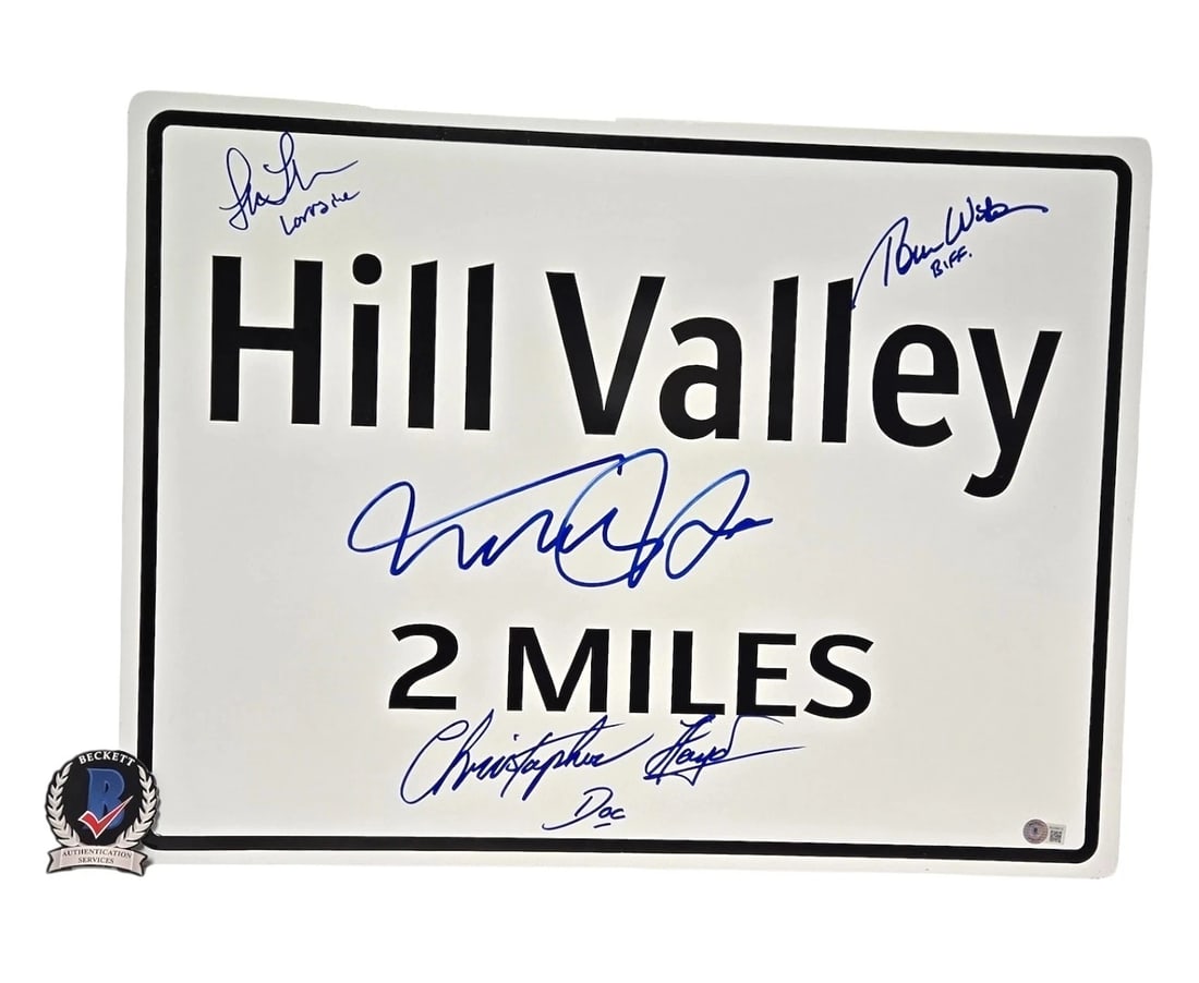 Back To The Future Cast Signed Hill Valley Sign Michael J Fox Lloyd +2 Beckett: Industry: Movies,Movie: BACK TO THE FUTURE,Signed by: MICHAEL J FOX, LLOYD, THOMPSON, WILSON,Signed: Yes,Autograph Authentication: Beckett,Object Type: Poster,Original/Reproduction: Original,Modified