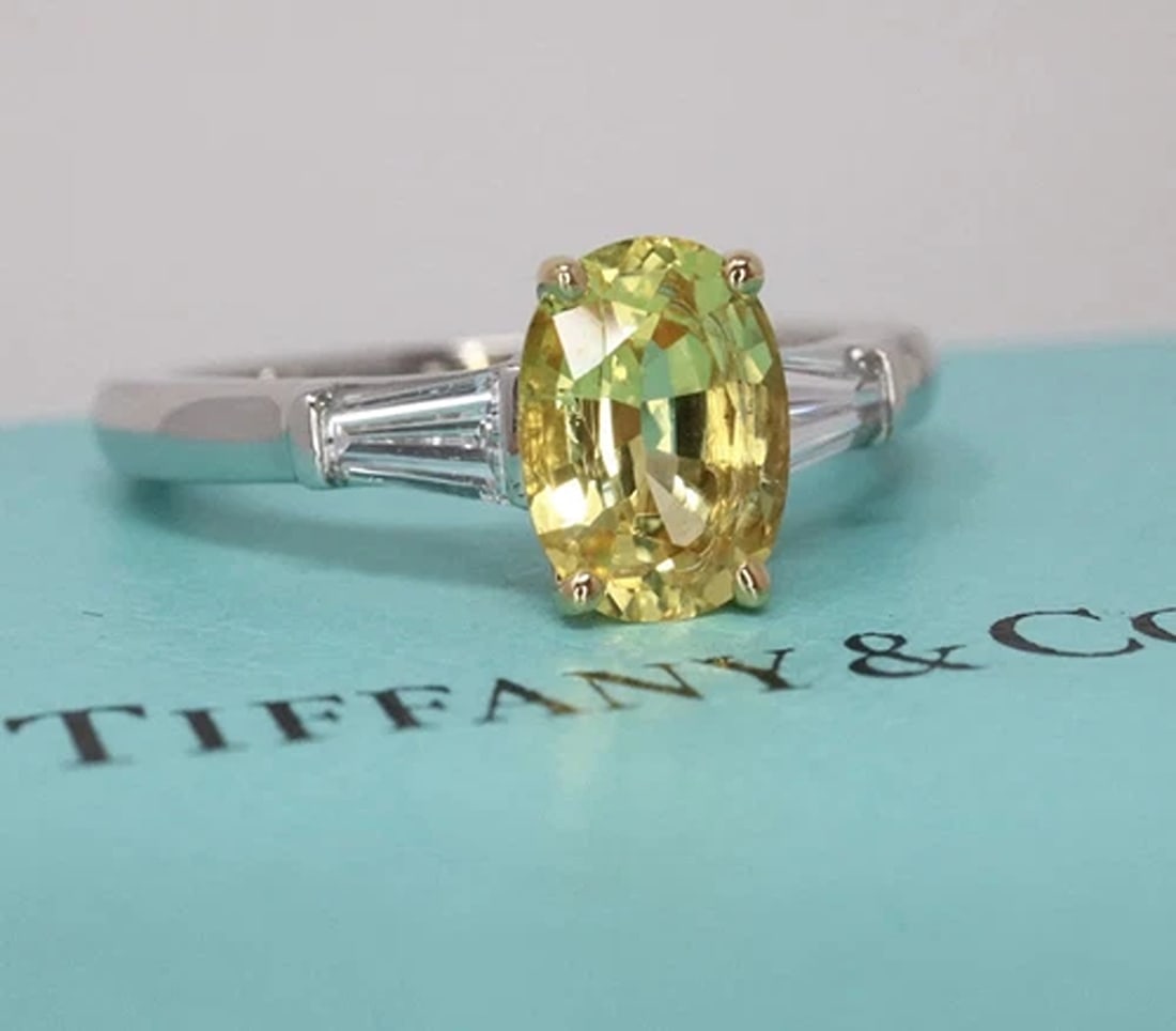 TIFFANY & CO Platinum 1.81ctw Sapphire And Diamond Oval Engagement Ring $16k: Condition: Pre-owned - Good: This item has been gently used but is in good condition. It might have a few signs of wear, like light scratches or tarnishing. All imperfections should be shown and