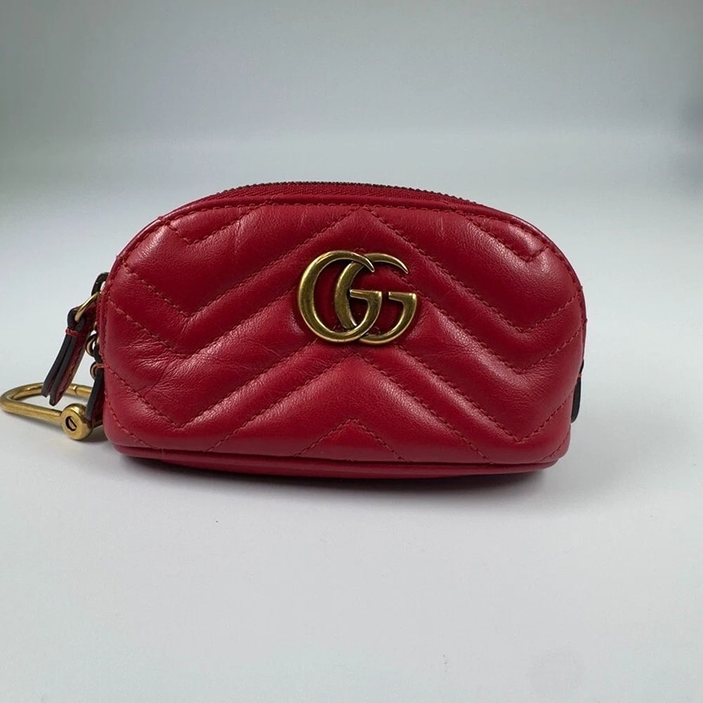 Gucci Marmont Red small Zip pouch Key ring 625691: Condition: Pre-owned - Good,Brand: Gucci,Department: Women,Type: Coin Wallet,Color: Red,Country of Origin: Italy