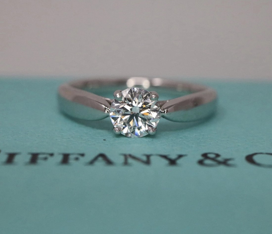 Tiffany & Co Platinum Round Diamond Engagement Ring Harmony VS1 G .45ct $5,000: Condition: Pre-owned - Good,Materials sourced from: United States,Number of Diamonds: 1,Antique: No,Shape: Round,Occasion: Engagement,Main Stone Color: White/Colorless,Metal: Platinum,Secondary