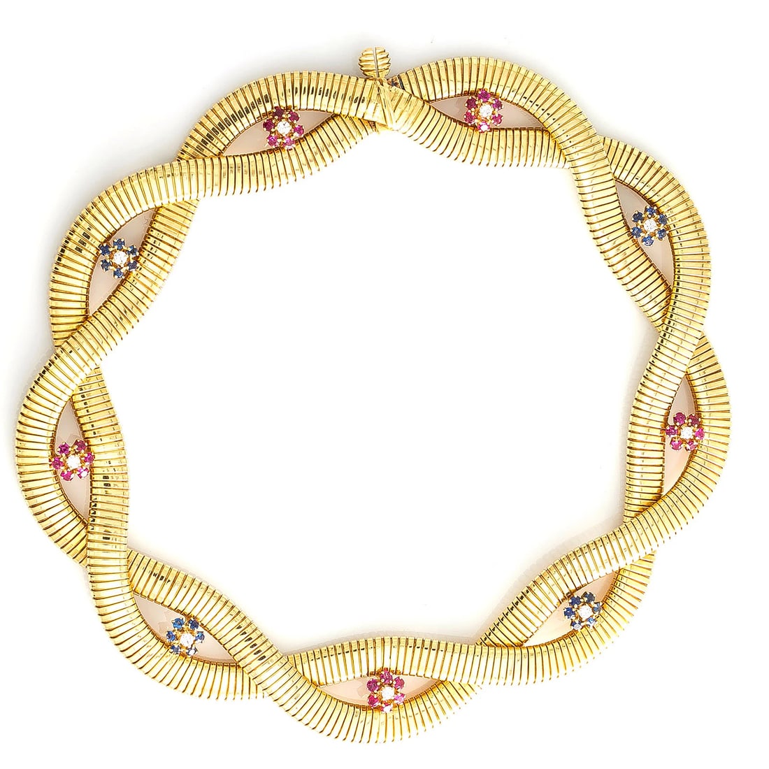 VINTAGE 14K Yellow Gold Diamond Ruby Sapphire Choker Style Necklace 86.3 Gr 14" (1 of 2)