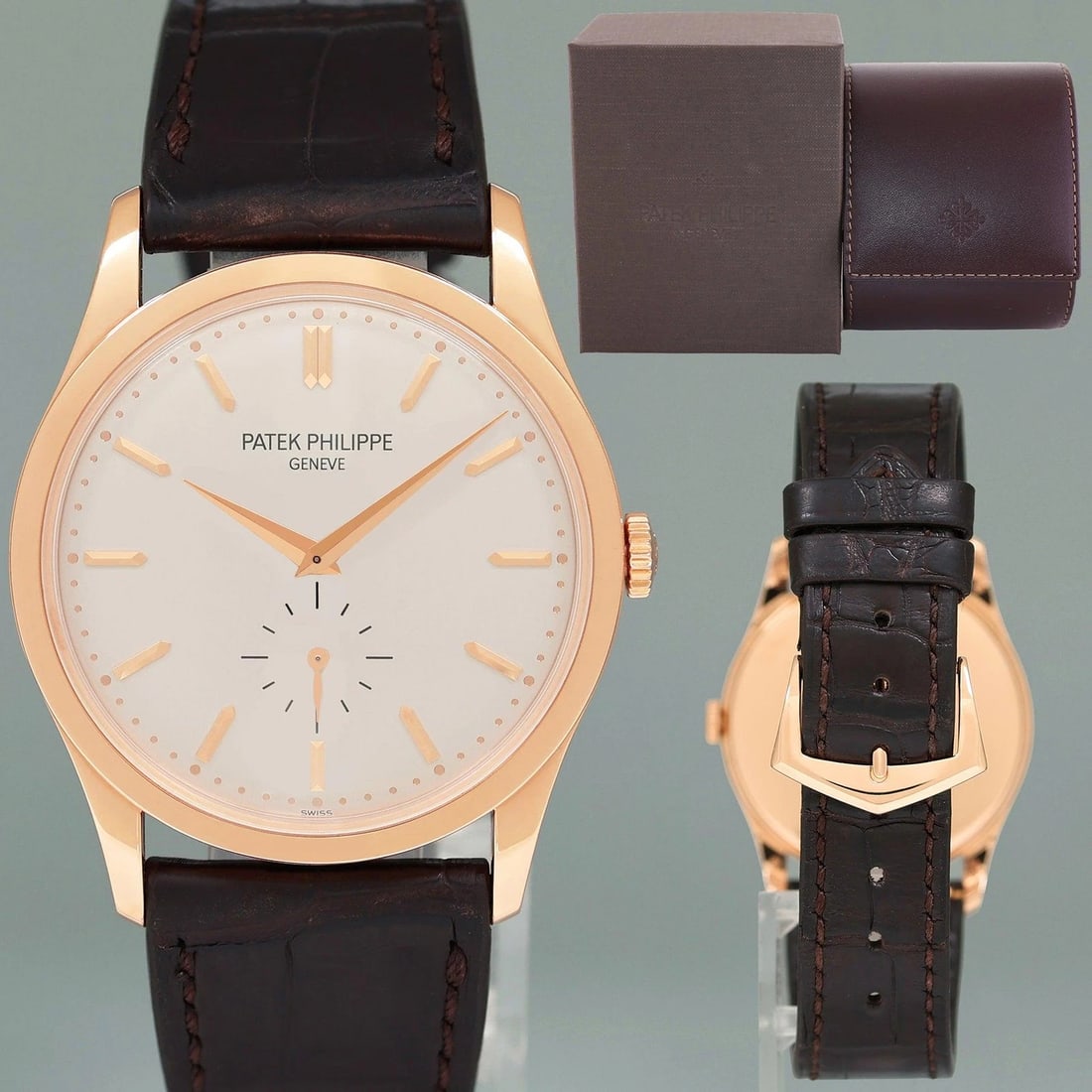 MINT Patek Philippe Calatrava 5196R Rose Gold Brown Leather 37mm Watch Box: BrandPatek PhilippeModelCalatravaRef #5196RGenderMen'sMetalRose GoldCase Size37mmWrist SizeWill fit up to a 7.50" inch wristMovementPatek Philippe MovementCrystalPatek Philippe Scratch-Resistant Sapph