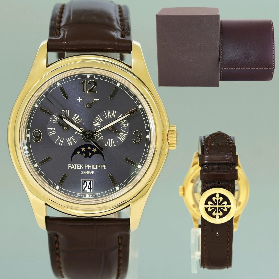 MINT Patek Philippe 5146J Yellow Gold Annual Calendar Slate 39mm Moon Watch Box: Condition: Pre-owned - Excellent,Brand: Patek Philippe,Department: Men,Type: Wristwatch,Country of Origin: Switzerland BrandPatek PhilippeModelAnnual CalendarRef #5146JGenderMen'sMetalYellow GoldCase