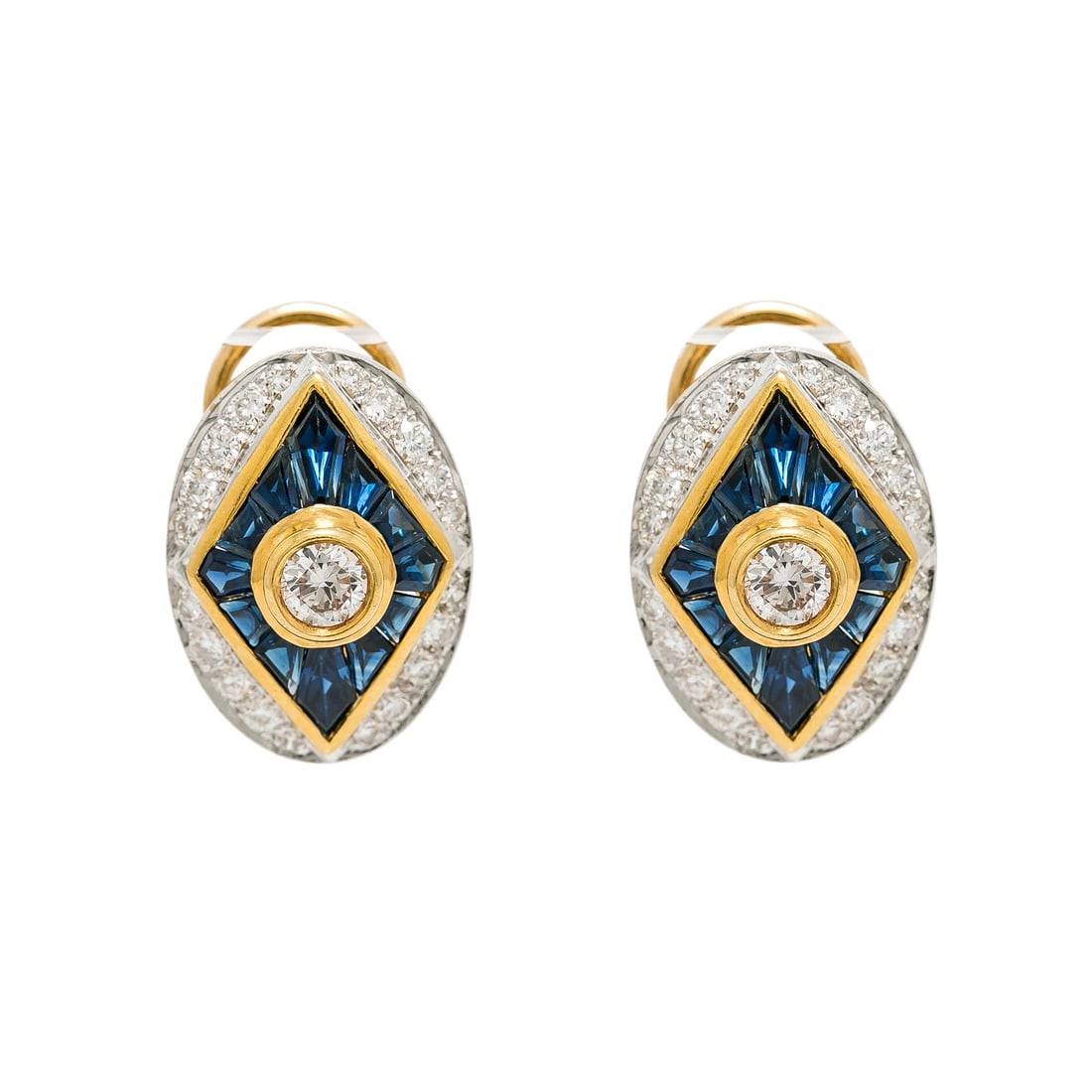 18K Two Tone Yellow Gold Sapphire 1.75 Ct Diamond Earrings 10.6 Grams: Condition: Pre-owned - Good,Metal: Yellow Gold,Metal Purity: 18k,Brand: "Handmade",Style: Stud,Base Metal: Yellow Gold,Secondary Stone: Diamond,Main Stone: Sapphire,Type: Earrings,Material: Gemstone,C