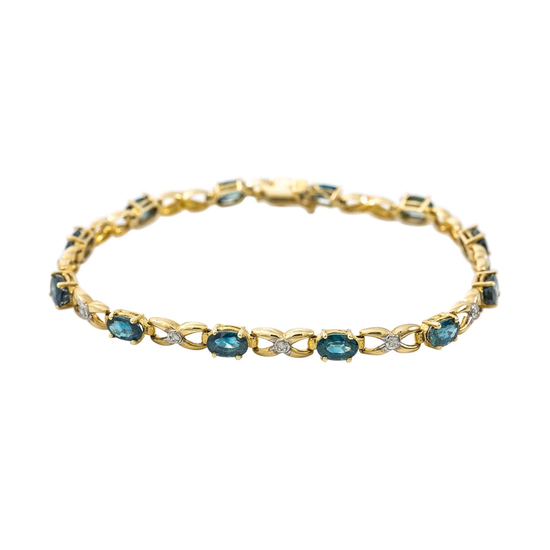 14K Yellow Gold 4 CT Diamond Sapphire Bracelet 8.5 Gram 7": Condition: Pre-owned - Good,Metal: Yellow Gold,Modified Item: No,Material: Gemstone,Main Stone: Sapphire,Brand: Unbranded,Style: Tennis,Metal Purity: 14k,Type: Bracelet,Country of Origin: United State