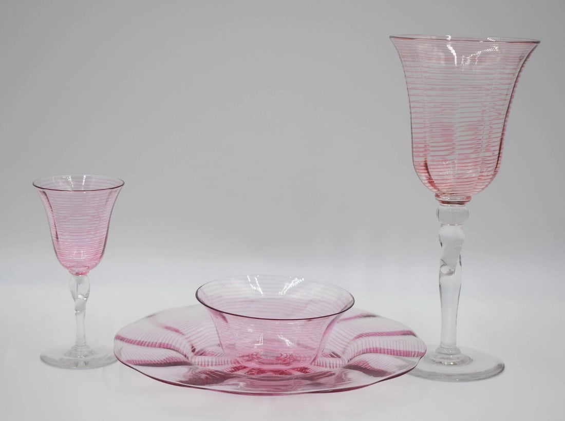 Libbey Nash Rare Pink Talisman 3 pc set Goblet, Wine, Bowl & Dessert Plate (1 of 8)