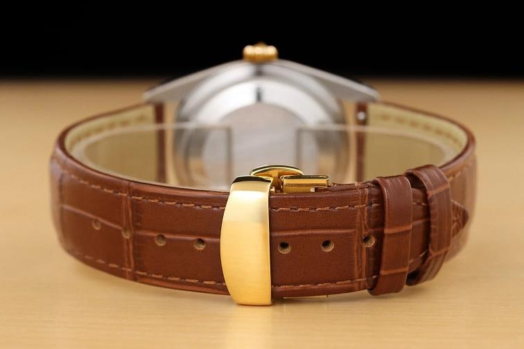 ROLEX MENS DATEJUST 16233 18K GOLD STEEL GREEN DIAL WATCH w/ BROWN LEATHER BAND - 6