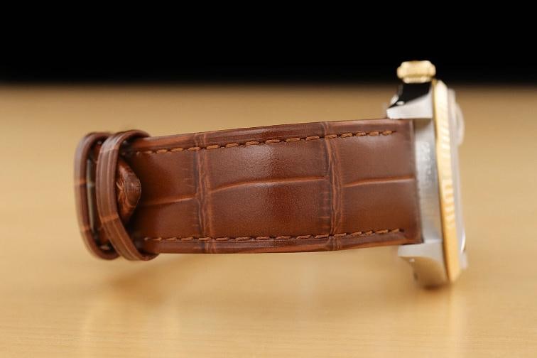 ROLEX MENS DATEJUST 16233 18K GOLD STEEL GREEN DIAL WATCH w/ BROWN LEATHER BAND - 8