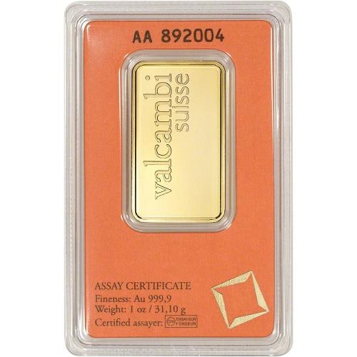 1 oz. Gold Bar - Valcambi Suisse - 999.9 Fine in Assay - 2