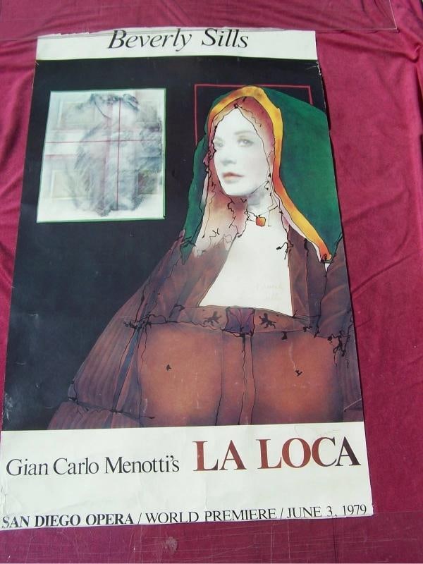1979 World premier-Beverly Sills, "LA LOCA" San Diego Opera-TWICE SIGNED Poster: Original/Reproduction: Original,Industry: Music,Country of Origin: United States The dimensions are 21.75"w 36"h, and I believe it should have measured 24" x 39" if it is consistent with similar