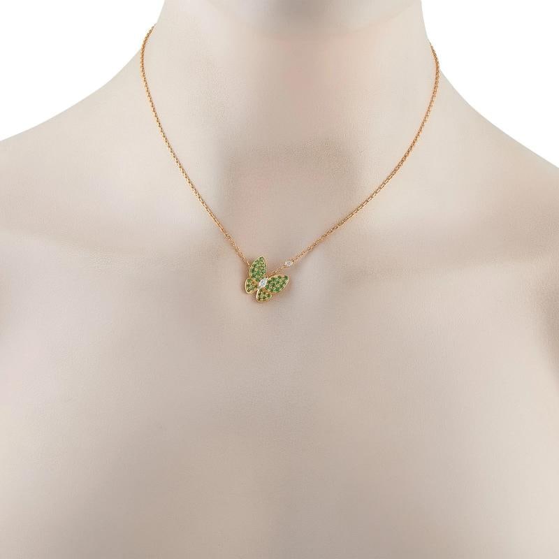 Van Cleef & Arpels Two Butterfly 18K Yellow Gold Diamond and Sapphire Necklace - 2