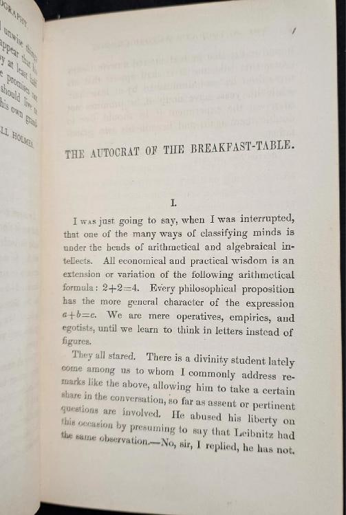 1858 The Autocrat at the Breakfast-table 1st Ed. Signed by Author Fine Leather - 14