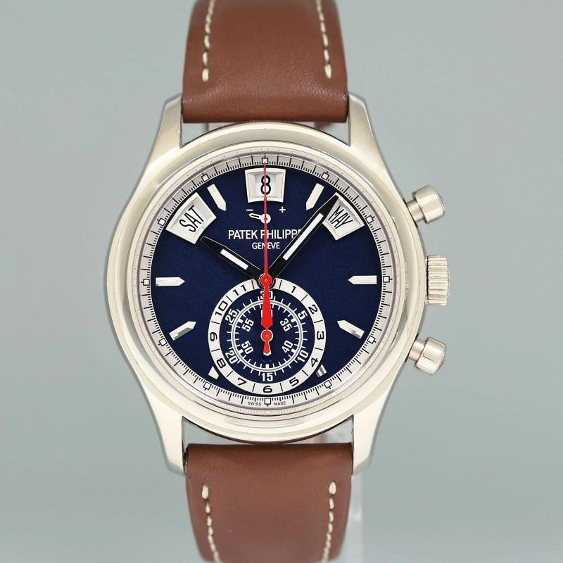 2018 PAPERS MINT Patek Philippe 5960G White Gold Chrono Blue Calendar 40.5mm - 2