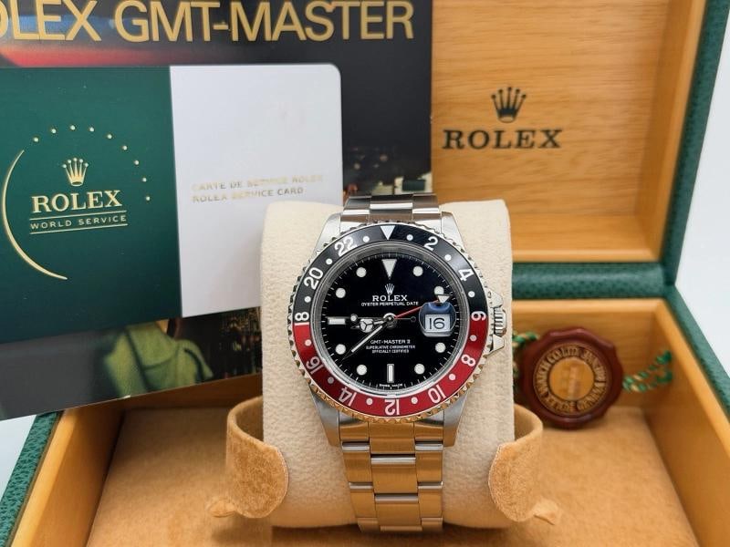 Rolex GMT Master II Coke 16710 40mm Red Black Bezel Steel Box Service Card - 8