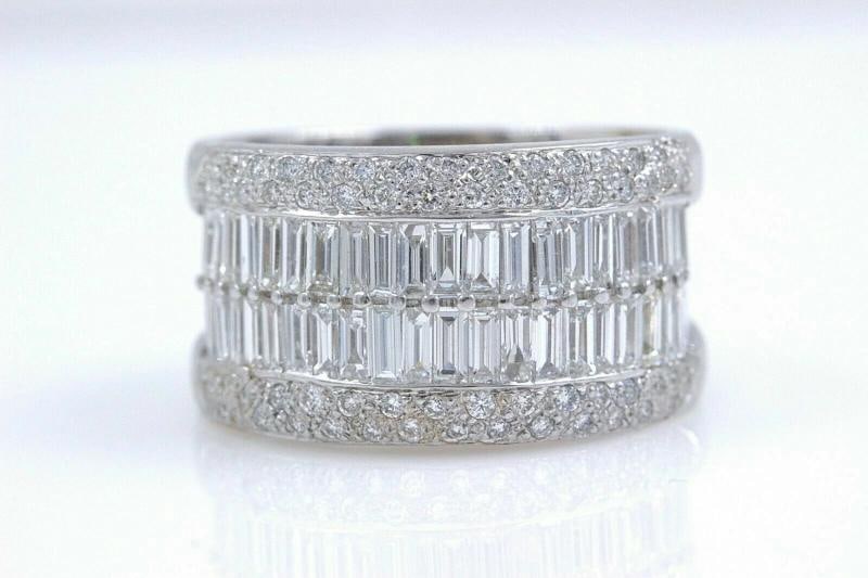 Le Vian 18k White Gold Round & Baguette Diamond Wedding Band Ring 1.55 tcw - 2