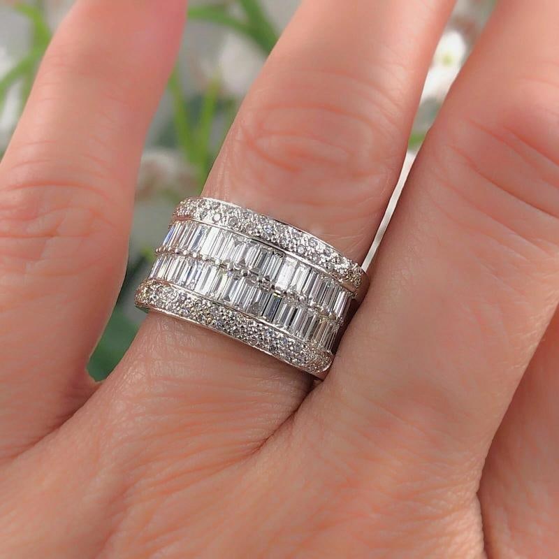 Le Vian 18k White Gold Round & Baguette Diamond Wedding Band Ring 1.55 tcw - 3