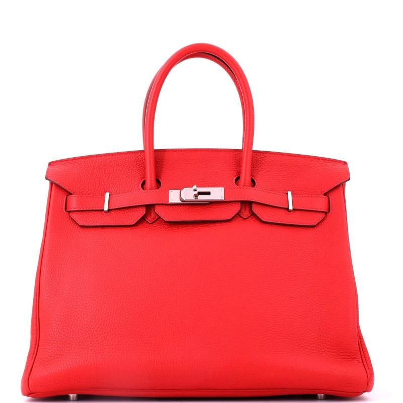 Hermes Birkin Handbag Red Togo with Palladium Hardware 35: Accessories: Clochette, Keys, Lock Measurements: Handle Drop None", Height 10", Width 14", Depth 7", Strap Drop None". Condition: Pre-owned - Good,Brand: Hermes,Exterior Material: Leather,Style: