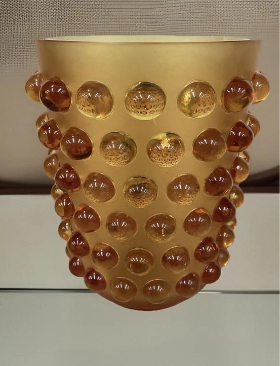 Xl Lalique Style Amber Crystal Vase H8Ã¢â‚¬Â Heavy Art Glass Ma - 10