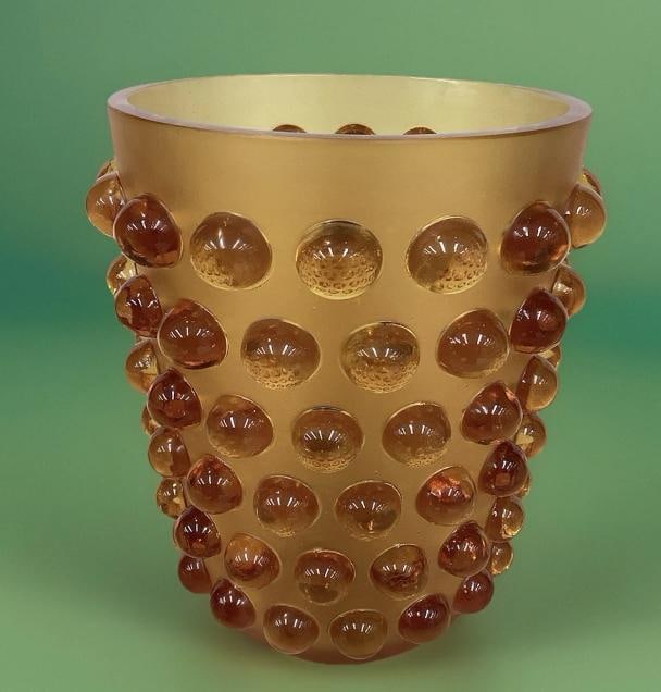 Xl Lalique Style Amber Crystal Vase H8Ã¢â‚¬Â Heavy Art Glass Ma - 11