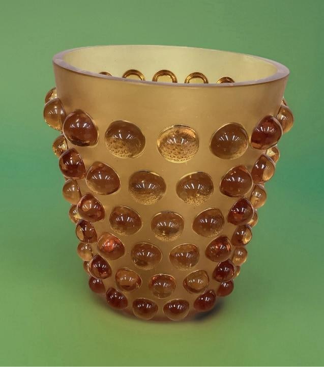 Xl Lalique Style Amber Crystal Vase H8Ã¢â‚¬Â Heavy Art Glass Ma - 12