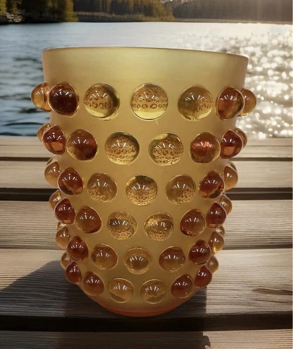 Xl Lalique Style Amber Crystal Vase H8Ã¢â‚¬Â Heavy Art Glass Ma - 13