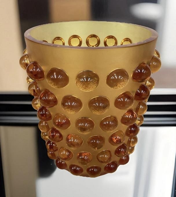 Xl Lalique Style Amber Crystal Vase H8Ã¢â‚¬Â Heavy Art Glass Ma - 14