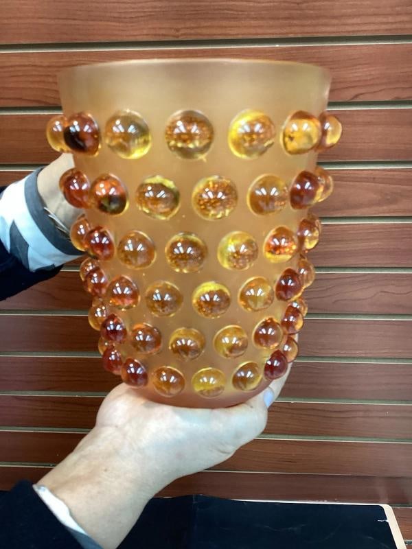 Xl Lalique Style Amber Crystal Vase H8Ã¢â‚¬Â Heavy Art Glass Ma - 2