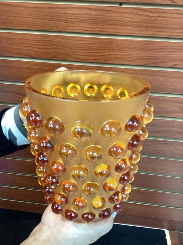 Xl Lalique Style Amber Crystal Vase H8Ã¢â‚¬Â Heavy Art Glass Ma - 4