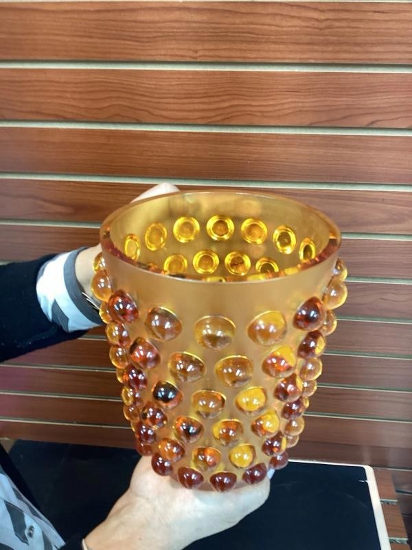 Xl Lalique Style Amber Crystal Vase H8Ã¢â‚¬Â Heavy Art Glass Ma - 5