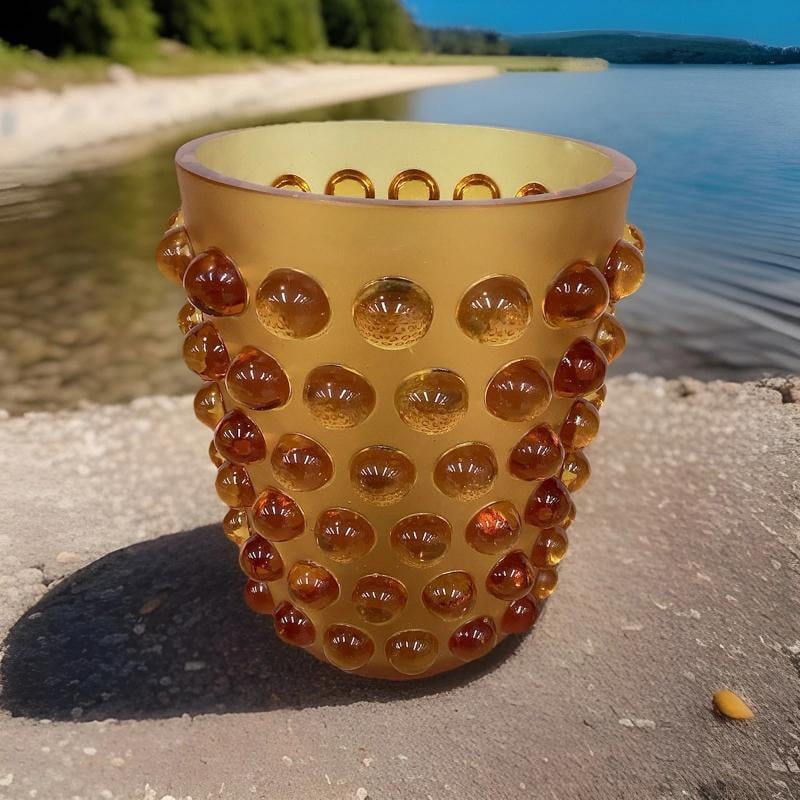 Xl Lalique Style Amber Crystal Vase H8Ã¢â‚¬Â Heavy Art Glass Ma - 8