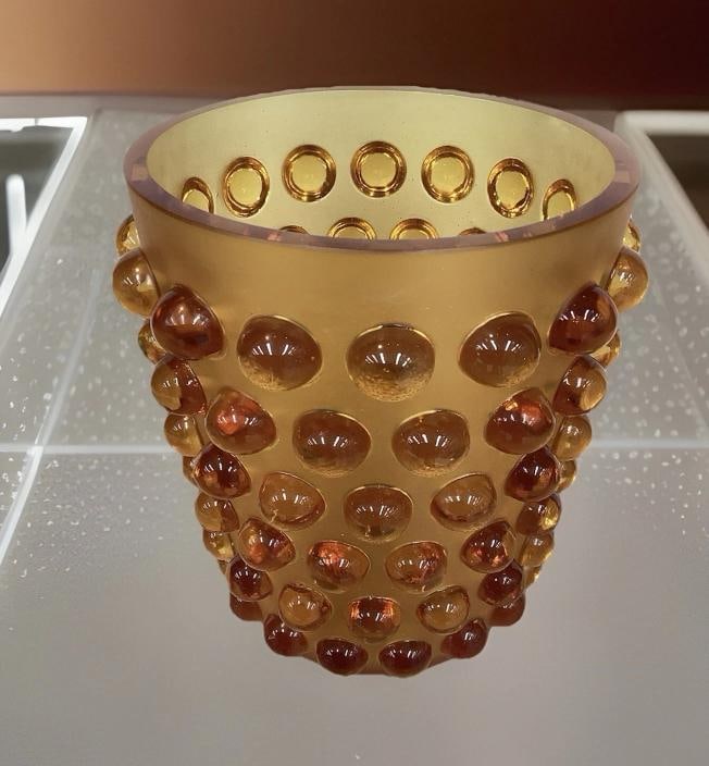 Xl Lalique Style Amber Crystal Vase H8Ã¢â‚¬Â Heavy Art Glass Ma - 9