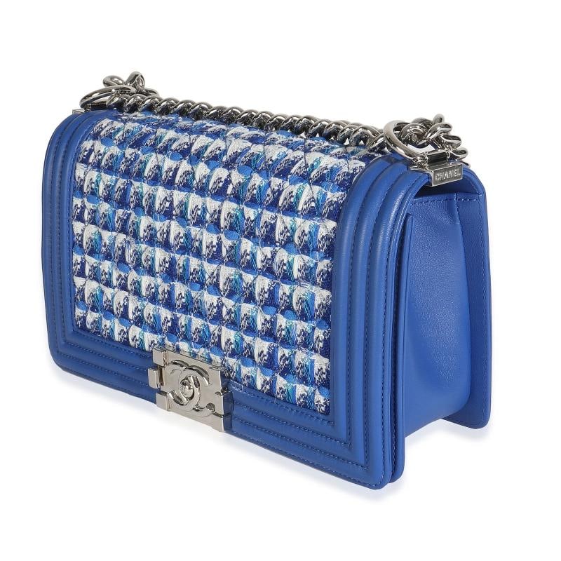 Chanel Blue Lambskin Quilted Tweed Old Medium Boy Bag - 3